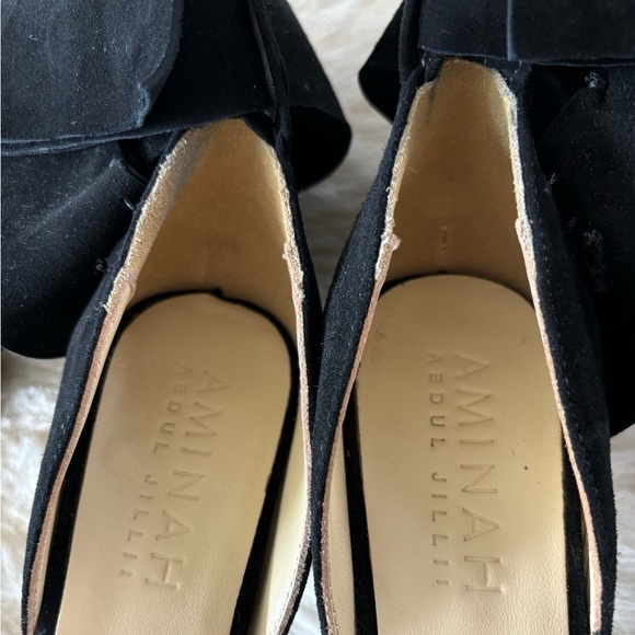 AMINAH ABDUL JILLIL Black Suede Bow Pumps  High Heels Sandals Shoes 8M - Picture 6 of 16